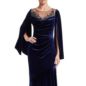 THEIA | Sapphire Blue | Embellished Ruched Velvet Gown | Size 12